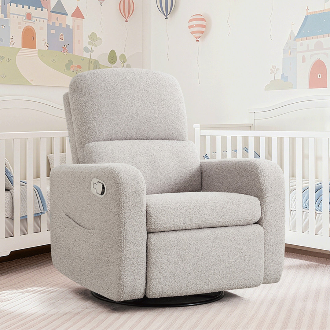 Reiby 36" Modern Upholstered Boucle Fabric Swivel and Rocker Glider Recliner Latitude Run® Body 