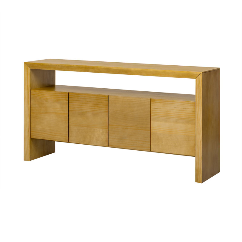 Table de buffet Sable de 60 po avec armoires de rangement et tablettes ouvertes, Naturel