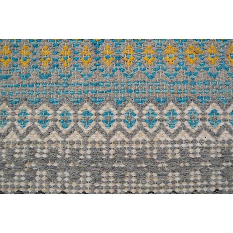 Saffron Geometric Cotton Hand Woven Area Rug, Rectangle 60 x 90cm