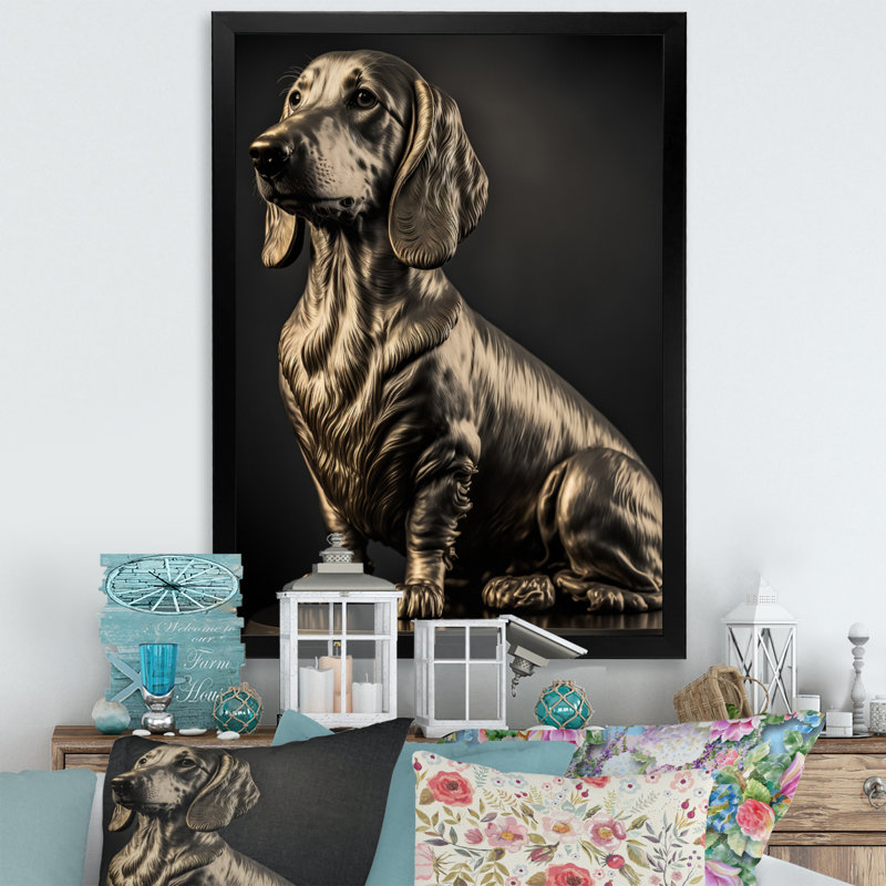 Portrait d'un teckel glam noir II - reproduction sur toile, Impression noire sur toile encadrée, L 30 po x H 40 po