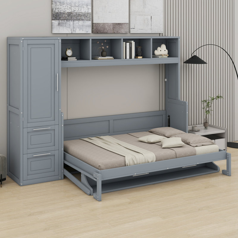 Lit escamotable Murphy avec placard et tiroirs, Gris