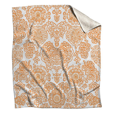 Orange Floral Damask Blankets