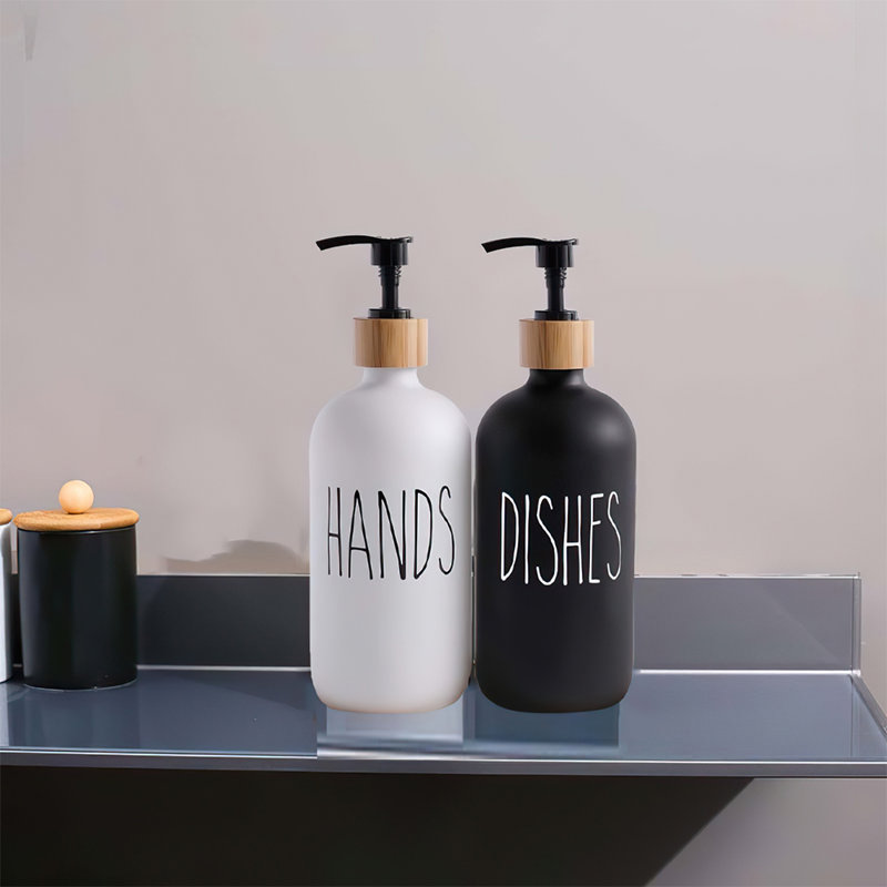 Ensemble de distributeur de savon en verre noir et blanc, 2 pièces