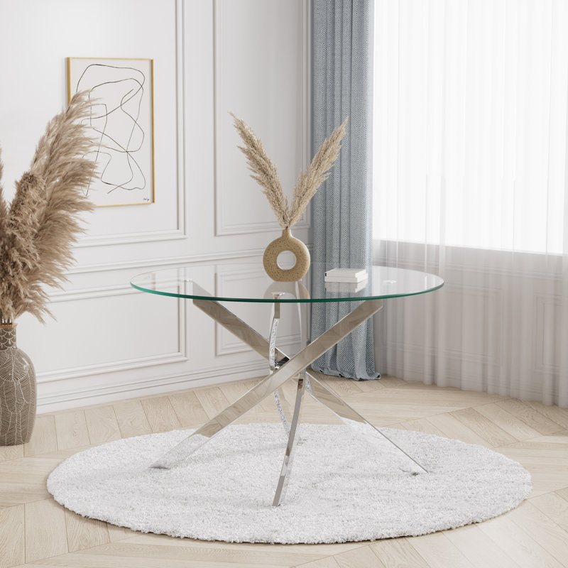 Table de salle à manger ronde en verre pour 4 tables de salle à manger rondes en verre trempé, Argent