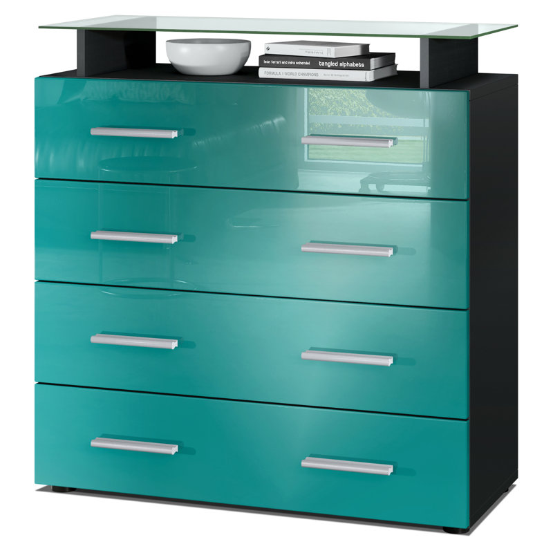 Mazur 4 Drawer 76cm W Chest, Without LED, Black/Petrol