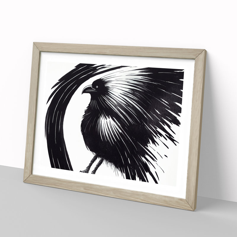 Unique Raven Bird Abstract - Framed Print, 25cm H x 34cm W x 2cm D, Oak