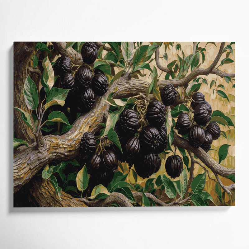 Art mural sur toile noir "Fruit jabuticaba", H 11 po x l 14 po