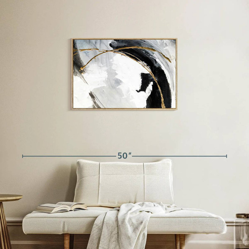 Noir, blanc et or Arciniega, Cadre flottant en bois naturel, 31 po x 21 po