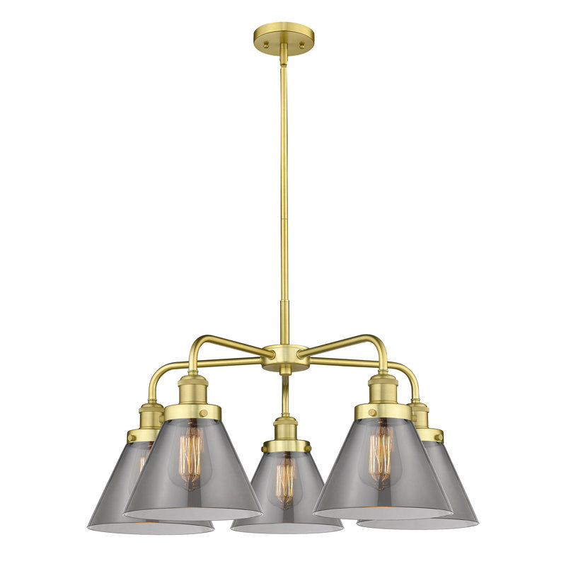 Lustre suspendu 5 lumières Cone, Plaqué couleur fumée, Or satiné
