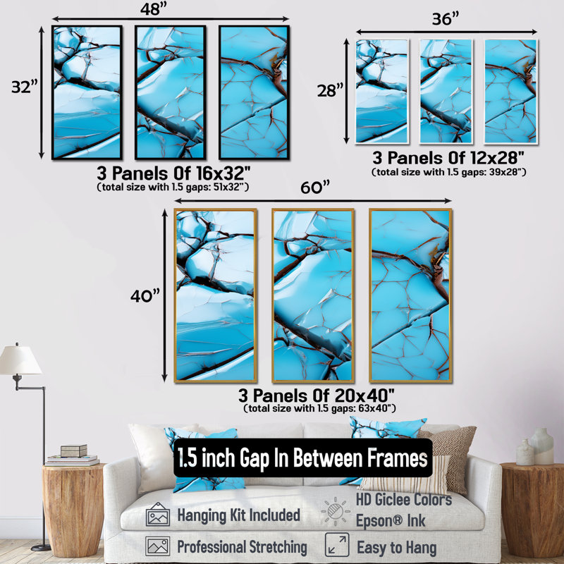 Black And Blue Tidal Tilt - Geometric Wall Art, Cadre flottant noir, H 28 po x l 36 po x P 1 po