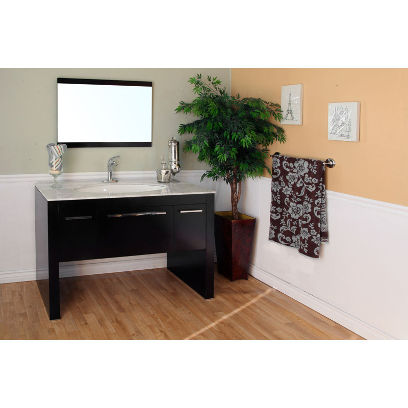 Madarisse 55.3'' Single Bathroom Vanity with Marble Top, White