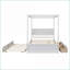 Lit plateforme double à baldaquin en bois avec lit gigogne 2 tiroirs - aucun sommier nécessaire, blanc brossé pour les chambres familiales