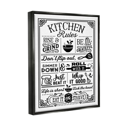 Stupell Industries Witty Kitchen Rules By Lettered And Lined - Floater Frame Print On Canvas In Jet Black Floater Frame