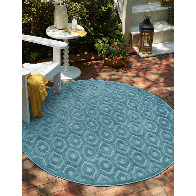 Heacock Geometric Indoor / Outdoor Rug, Round 4'