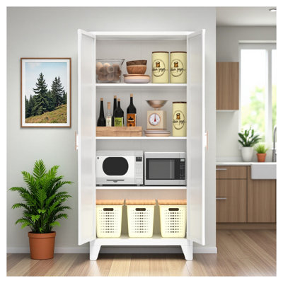 Armoire de rangement en métal de 61 po de hauteur avec tablettes réglables et portes doubles, garde-manger moderne ou organisateur de garde-robe de chambre à coucher