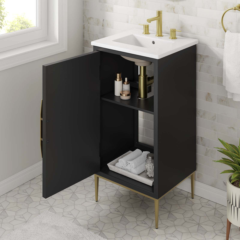 Awaken 18" Black and White Wood Bathroom Vanity with Gold Base