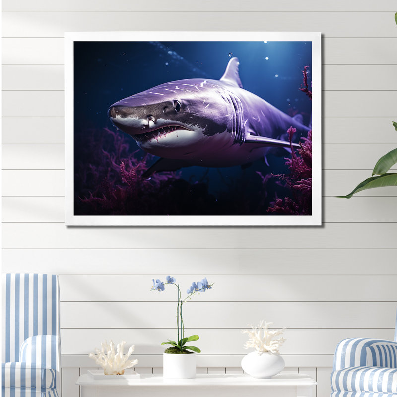 " Oceans Purple Ghost Shark Photography ", White Single Picture Framed, 16" H x 32" W x 1" D