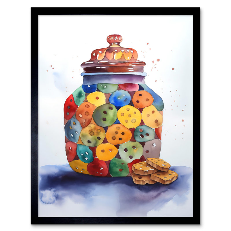 Cookie Jar Folk Art Watercolour Painting Art Print Framed Poster Wall Decor 12x16 inch