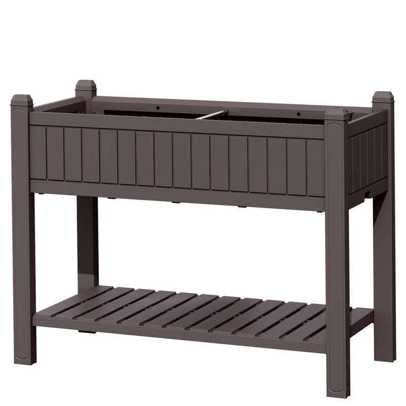 Bac à fleurs surélevé de 32 po de hauteur avec tablette de rangement, lit de jardin extérieur pour patio, terrasse ou balcon