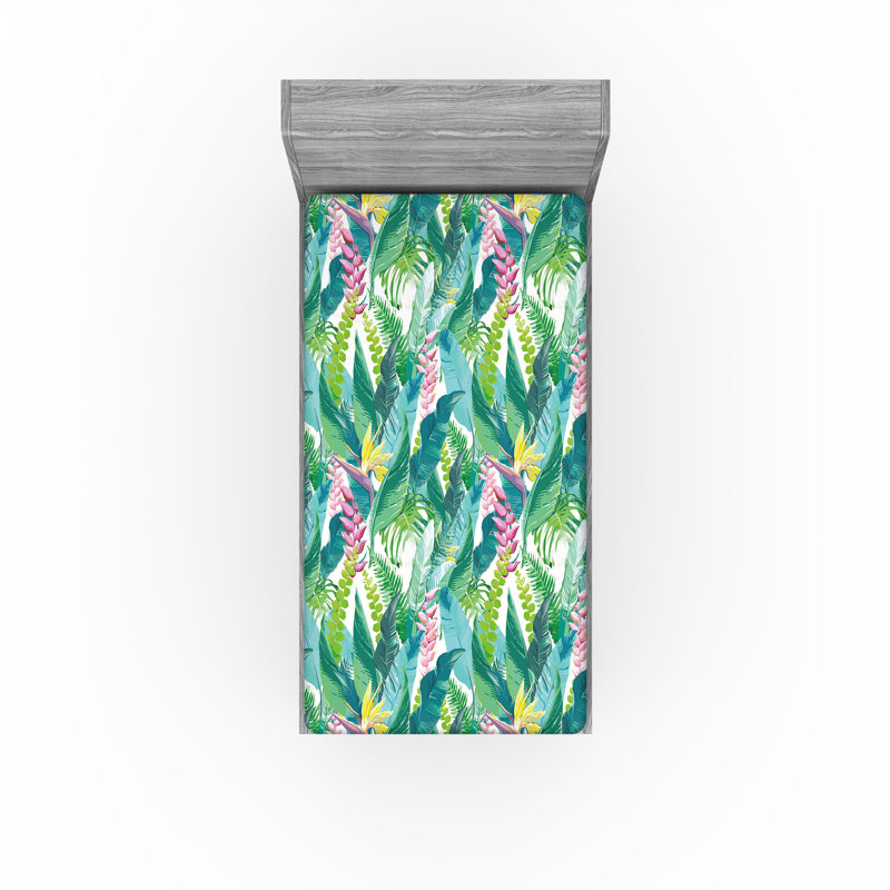 Drap-housse Ambesonne, paquet de 2, Drap-housse simple TG, Vert / rose / floral blanc