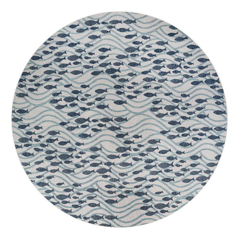Outdoor Coastal Indoor/Outdoor Area Rug, Round 13'1"