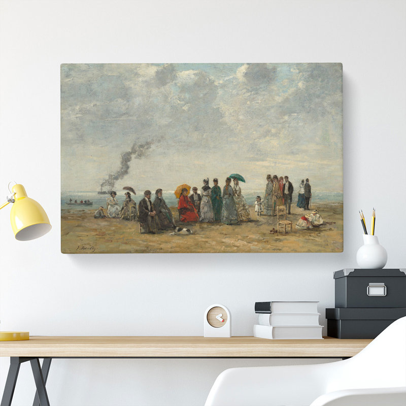 Figures On The Beach by Eugene Boudin - Wrapped Canvas Painting, 40cm H x 60cm W x 3cm D