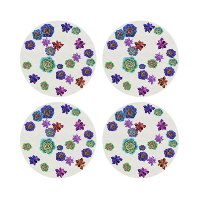 Succulents Floating Vegan Leather Round Pebble Placemat