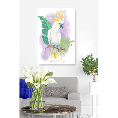Cacatoès coloré, ara, oiseau, jaune, mauve vert, sur fond blanc