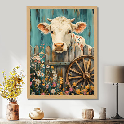 Porte du pré en forme de roue de chariot - Impression sur toile encadrée avec vache