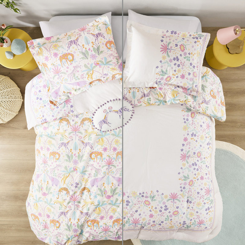 Housse de couette réversible en coton avec motifs floraux et jungle