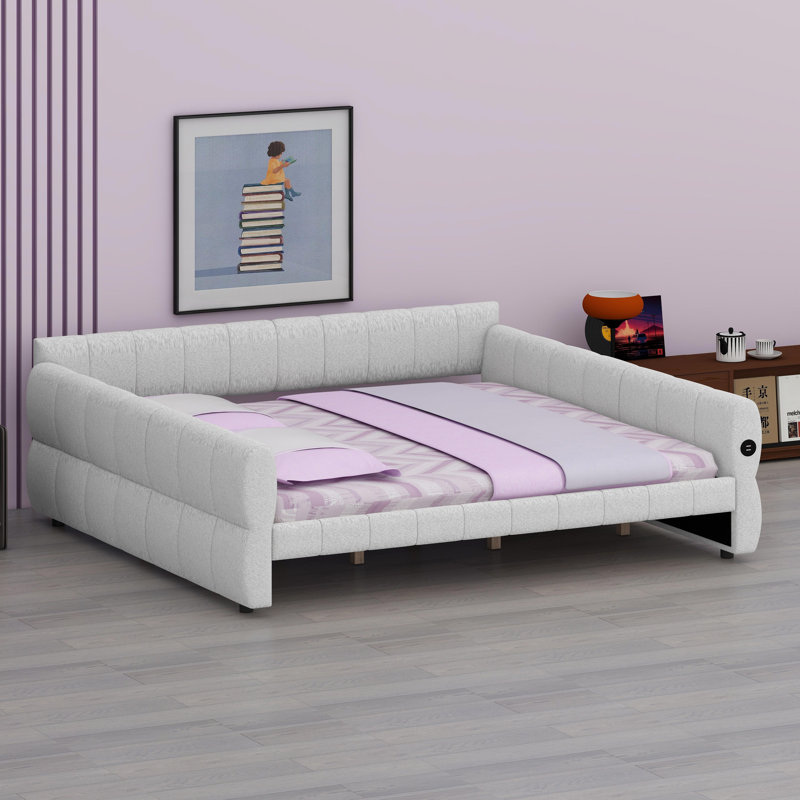 Contemporary Soft-Finish Platform Bed Featuring Built-in USB Connectivity, White