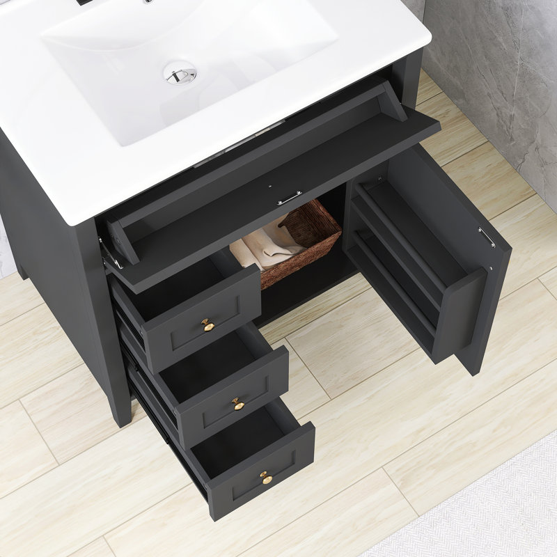 Ensemble de meuble-lavabo autoportant 30 po avec comptoir en céramique 30 po, Noir