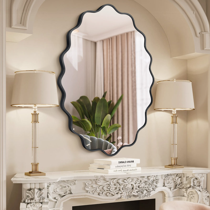 Scalloped Oval Metal Wall Mirror, Black, 30" x 22"