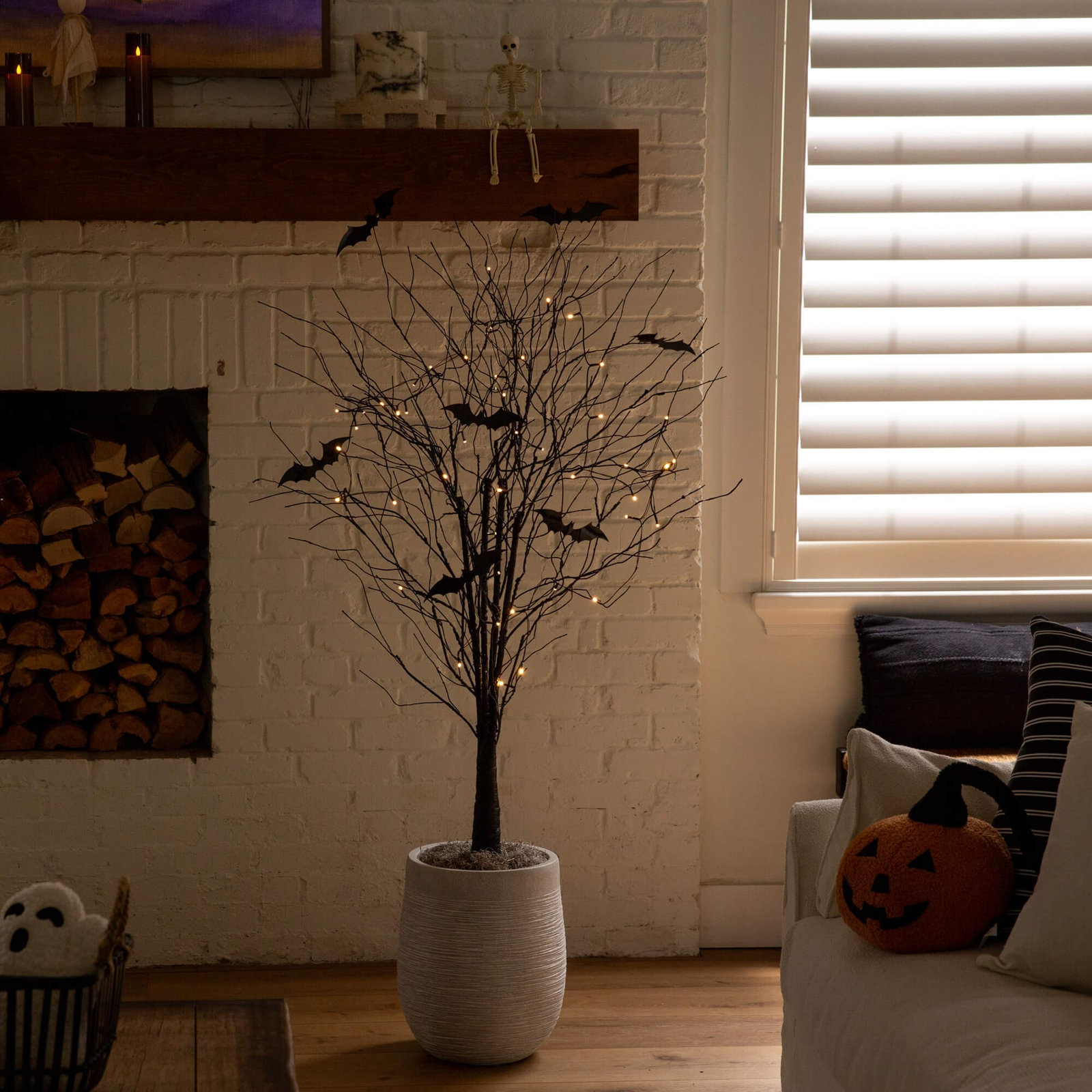5' Pre-Lit Halloween Twig Tree with Bats, 60" H x 16" W x 16" D