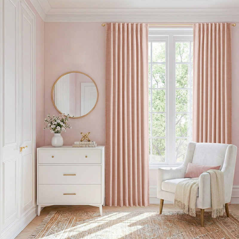 Isio 52" W 100% Blackout Curtain Panel, Thermal Insulated Rod Pocket, 52" W x 96" L, Blush Pink