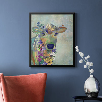 «Fantastic Florals Cow», toile encadrée de qualité supérieure - prête à être accrochée