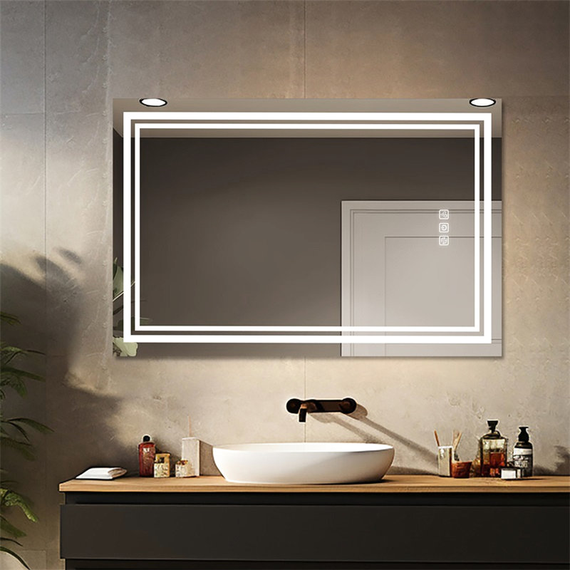 Miroir mural de salle de bain 48 po x 36 po à DEL, 5 minutes, 3 couleurs à intensité variable, 36 po x 48 po