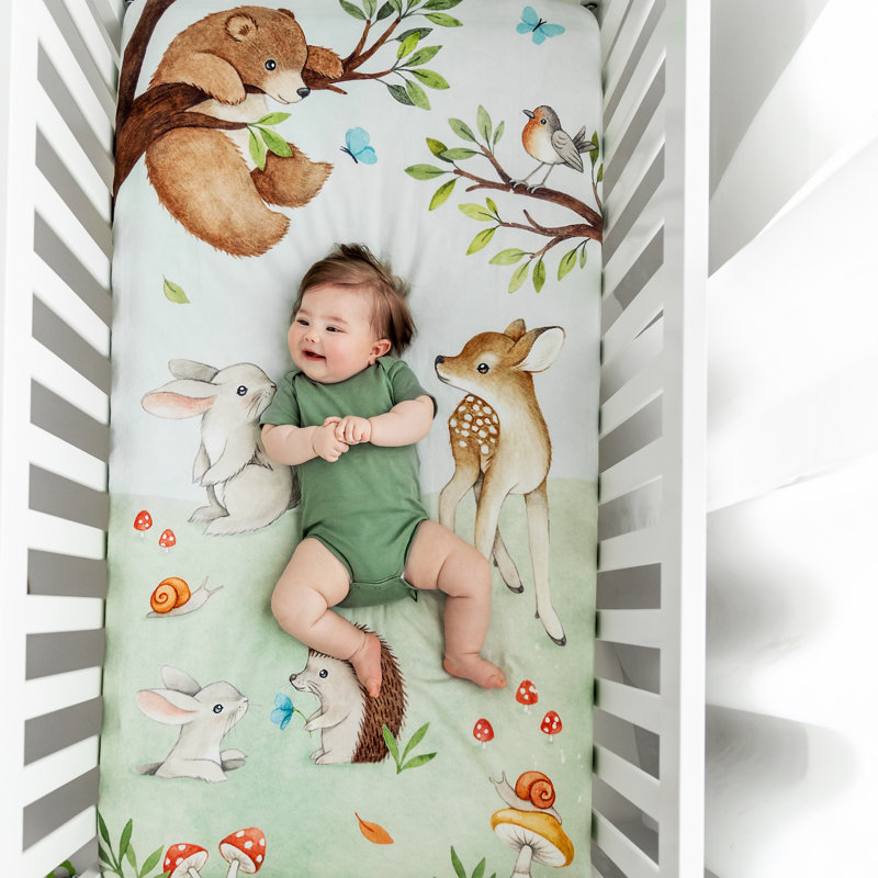 Enchanted Forest Mini Crib Sheet with Woodland Animals, 100% Cotton