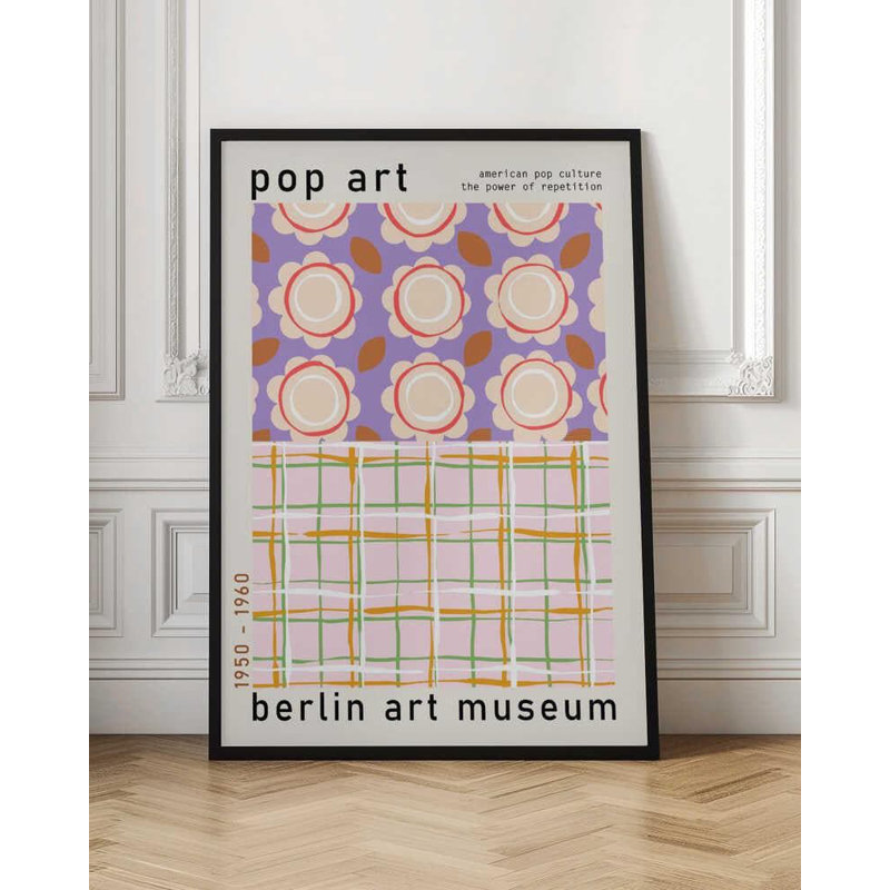 Affiche du musée Pop Art - reproduction rétro d'une exposition de fleurs et de carreaux, H 48 po x l 36 po, Noir