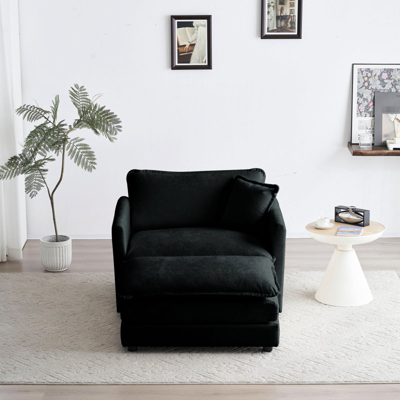 Chaise de salon - Chenille noire, structure en bois massif, éponge haute pour une utilisation confortable et relaxante