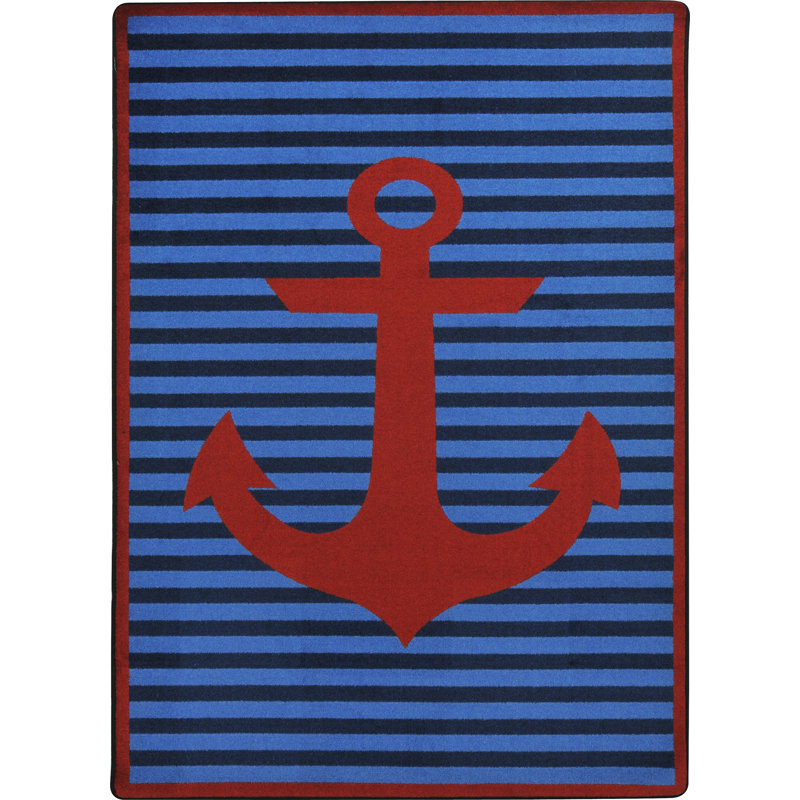 Safe Mooring Striped Red Area Rug, Rectangle 3'10" x 5'4"