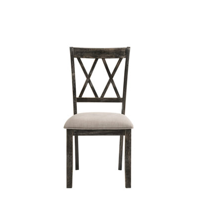 De 2 chaises d'appoint Ii - Beige et gris. Élégante chaise sans accoudoirs à dossier haut en bois Xx. Siège rembourré doux pour une utilisation prolongée. Bois d'hévéa durable et bois composite. Tablier classique avec pieds tournés. 9 po