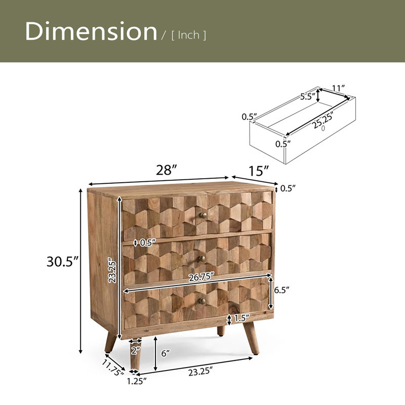 Commode 3 tiroirs Mid-Century