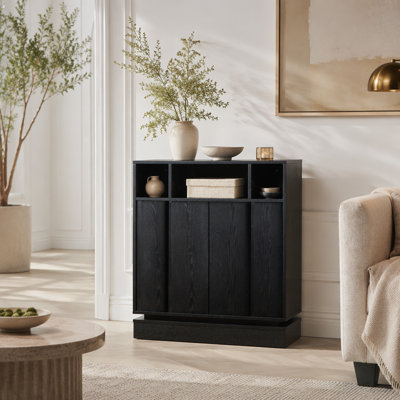 Buffet avec rangement, buffet cannelé de ferme avec 2 portes et tablette ajustable, meuble télé, armoire de rangement pour le vestibule, la cuisine, le salon et le vestibule