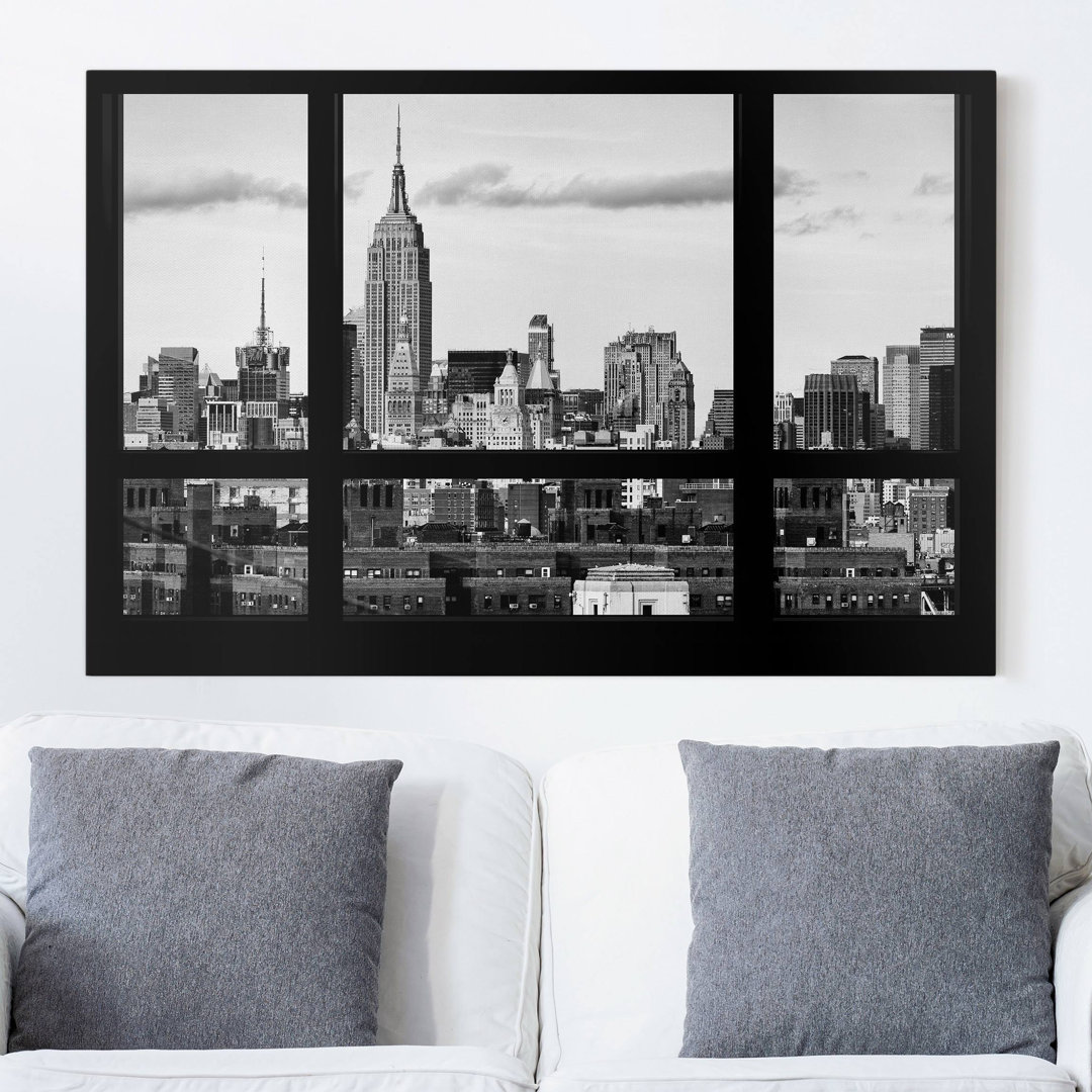 Leinwandbild Fensterblick New York Skyline Schwarz Weiß von Philippe Hugonnard