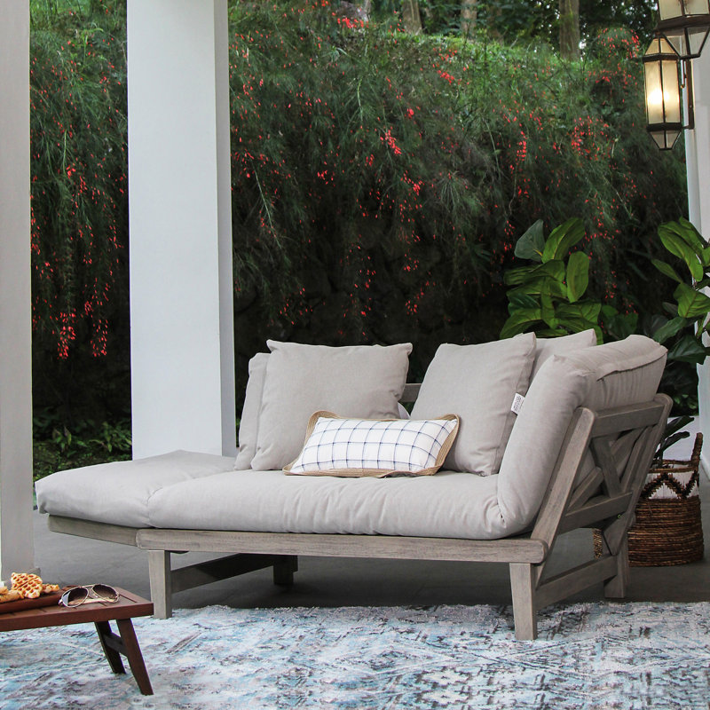 Bismark 79'' Mahogany Outdoor Convertible Sofa Daybed, Weathered Gray Frame/Oyster Cushion