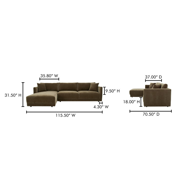 Bryn Upholstered Sectional, Moss Olive Green Performance Chenille, Left Hand Facing