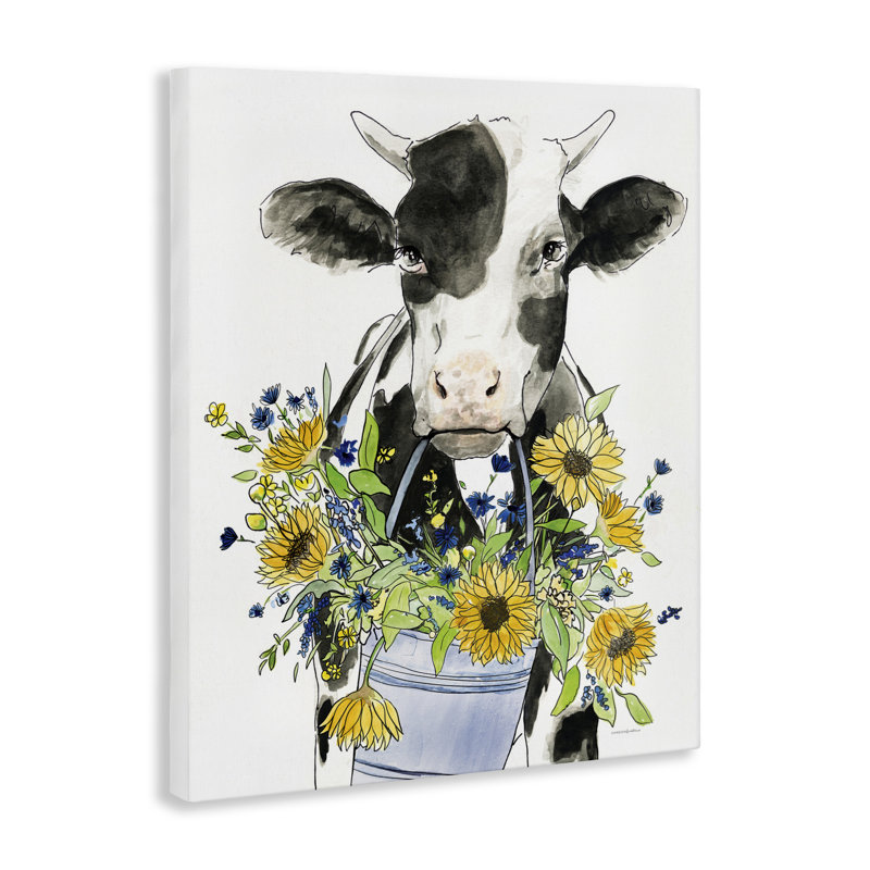 Toile Bessie in the Sunflowers Cow, conception de Kamdon Kreations, H 20 po x l 16 po