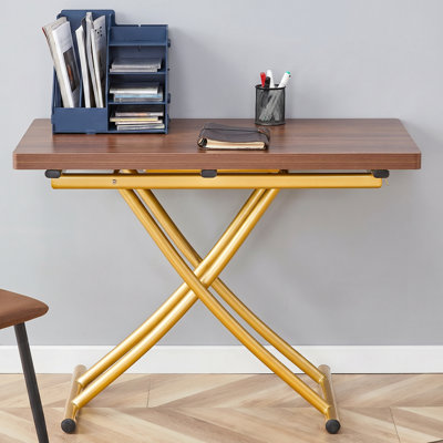 Table de salle à manger moderne en bois aggloméré et en métal, noyer foncé et or, pour s'habiller, café, salle à manger, table de bureau