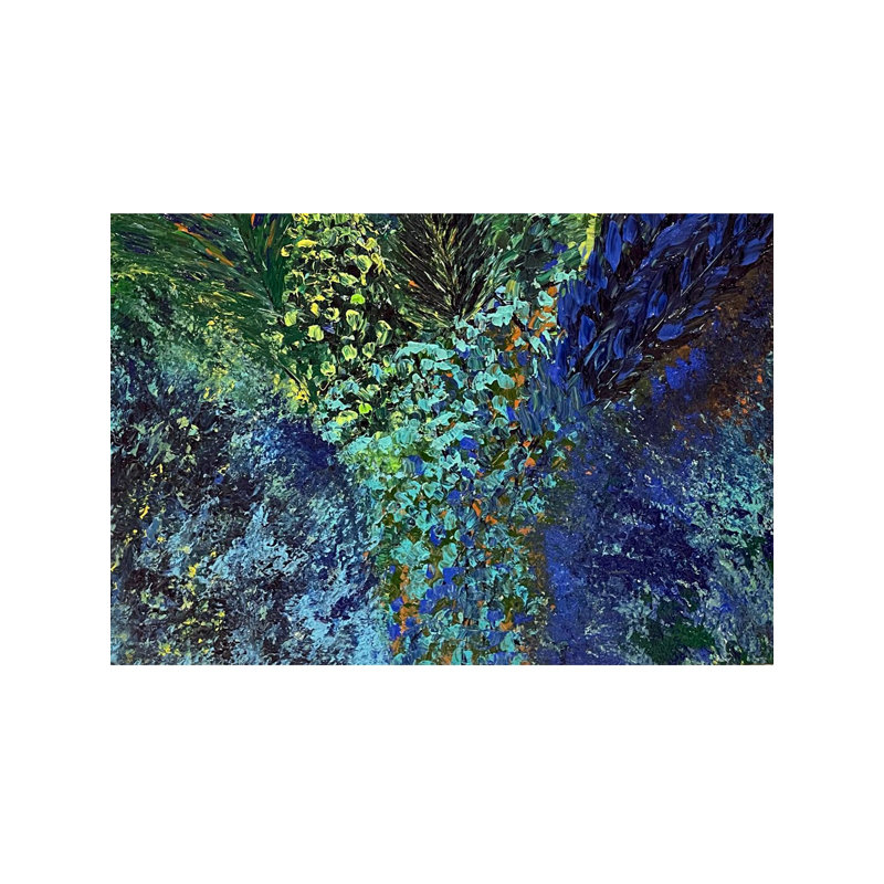 «Green House», peinture acrylique sur toile par Aakriti Jhanb - Art mural moderne inspiré de la nature pour le salon ou le bureau